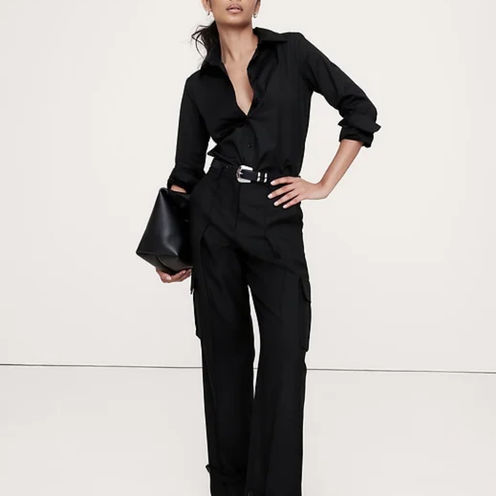 Banana Republic Women's The Perfect Shirt Black S Long Sleeve Button Down NWT